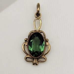 Vintage Antique Faceted Green Gemstone Gold Filled Unsigned Pendant